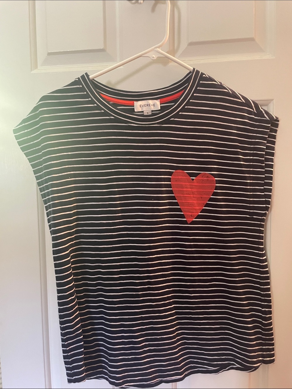 Evereve Black & White Striped Tee with Red Heart